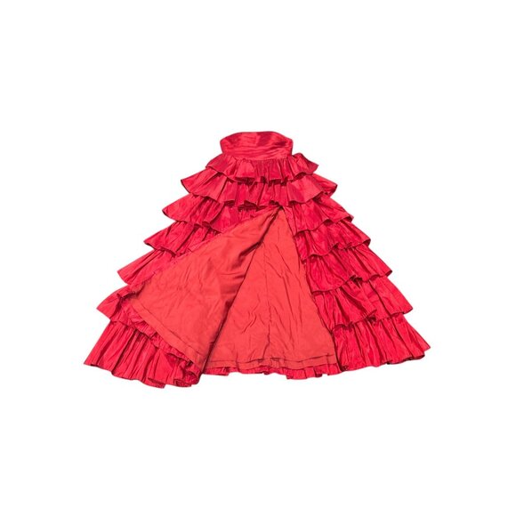 Red Strapless Tiered Ruffle Formal Evening Gown Dress Womens Size S Stacees Sati - Picture 11 of 14